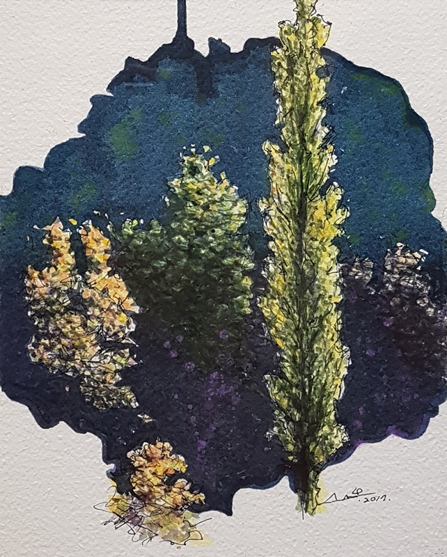임대봉 미루나무에 걸린 가을 빛, 수채, 18.5 x 23.5cm